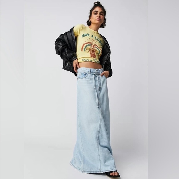 Levi's Dresses & Skirts - Levi’s Iconic Long Skirt Light Indigo Blue Denim Waist Tie
